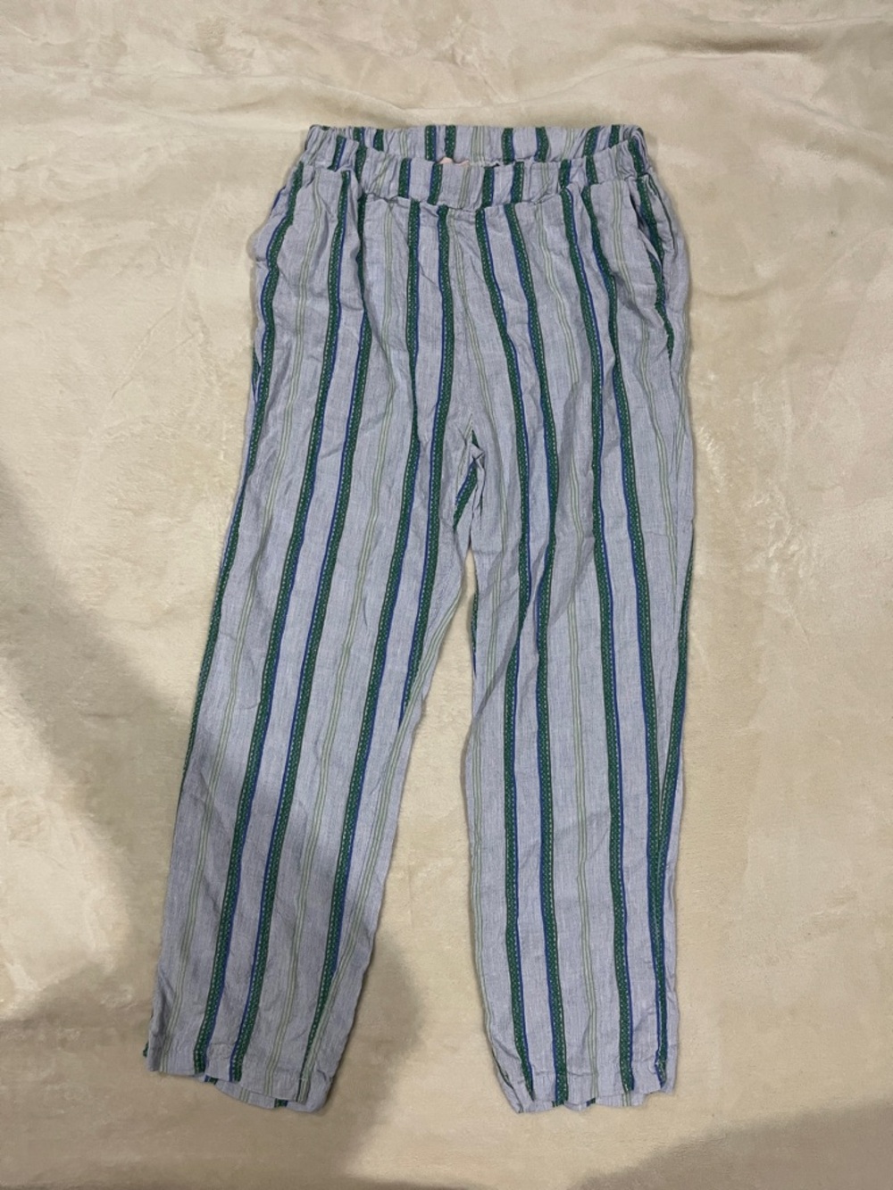Relaxed Stripe Linen-Blend Pants - Blue & Green